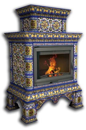 Печь-камин КОСТРОМА пристенный двухъярусный (цвет изразцов роспись Январь) КИМРпечь                  